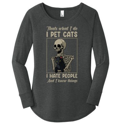 Skeleton Cat Kitten Lover Grumpy Skull Kitty Pet Owner Women's Perfect Tri Tunic Long Sleeve Shirt