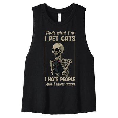 Skeleton Cat Kitten Lover Grumpy Skull Kitty Pet Owner Women's Racerback Cropped Tank