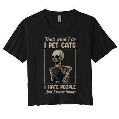 Skeleton Cat Kitten Lover Grumpy Skull Kitty Pet Owner Women's Crop Top Tee