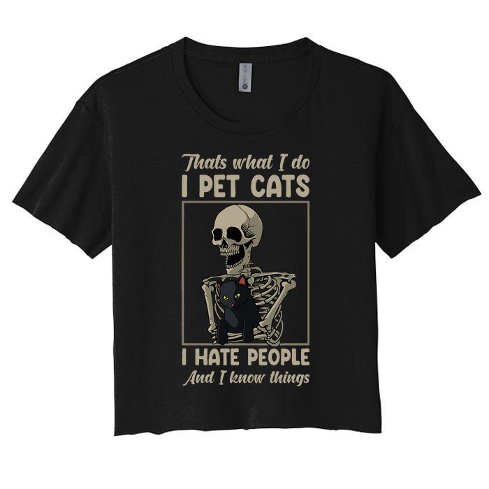 Skeleton Cat Kitten Lover Grumpy Skull Kitty Pet Owner Women's Crop Top Tee