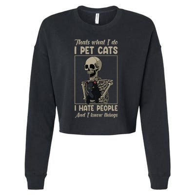 Skeleton Cat Kitten Lover Grumpy Skull Kitty Pet Owner Cropped Pullover Crew