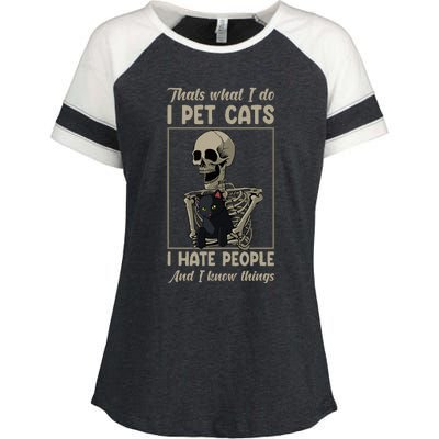 Skeleton Cat Kitten Lover Grumpy Skull Kitty Pet Owner Enza Ladies Jersey Colorblock Tee