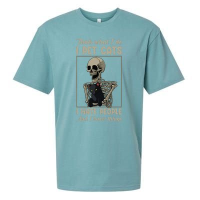 Skeleton Cat Kitten Lover Grumpy Skull Kitty Pet Owner Sueded Cloud Jersey T-Shirt