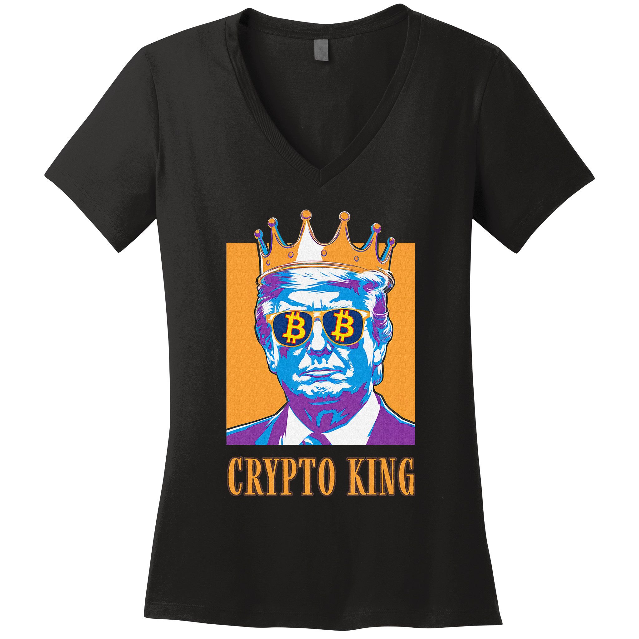 Sarcastic Crypto King Trump Bitcoin Trust In Math Bullrun Women's V-Neck T-Shirt