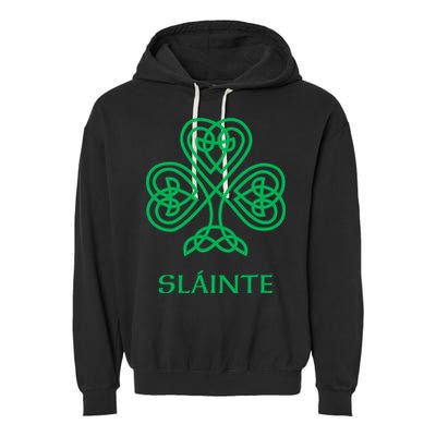 Slainte Celtic Knot Irish Shamrock Garment-Dyed Fleece Hoodie
