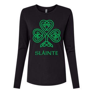 Slainte Celtic Knot Irish Shamrock Womens Cotton Relaxed Long Sleeve T-Shirt