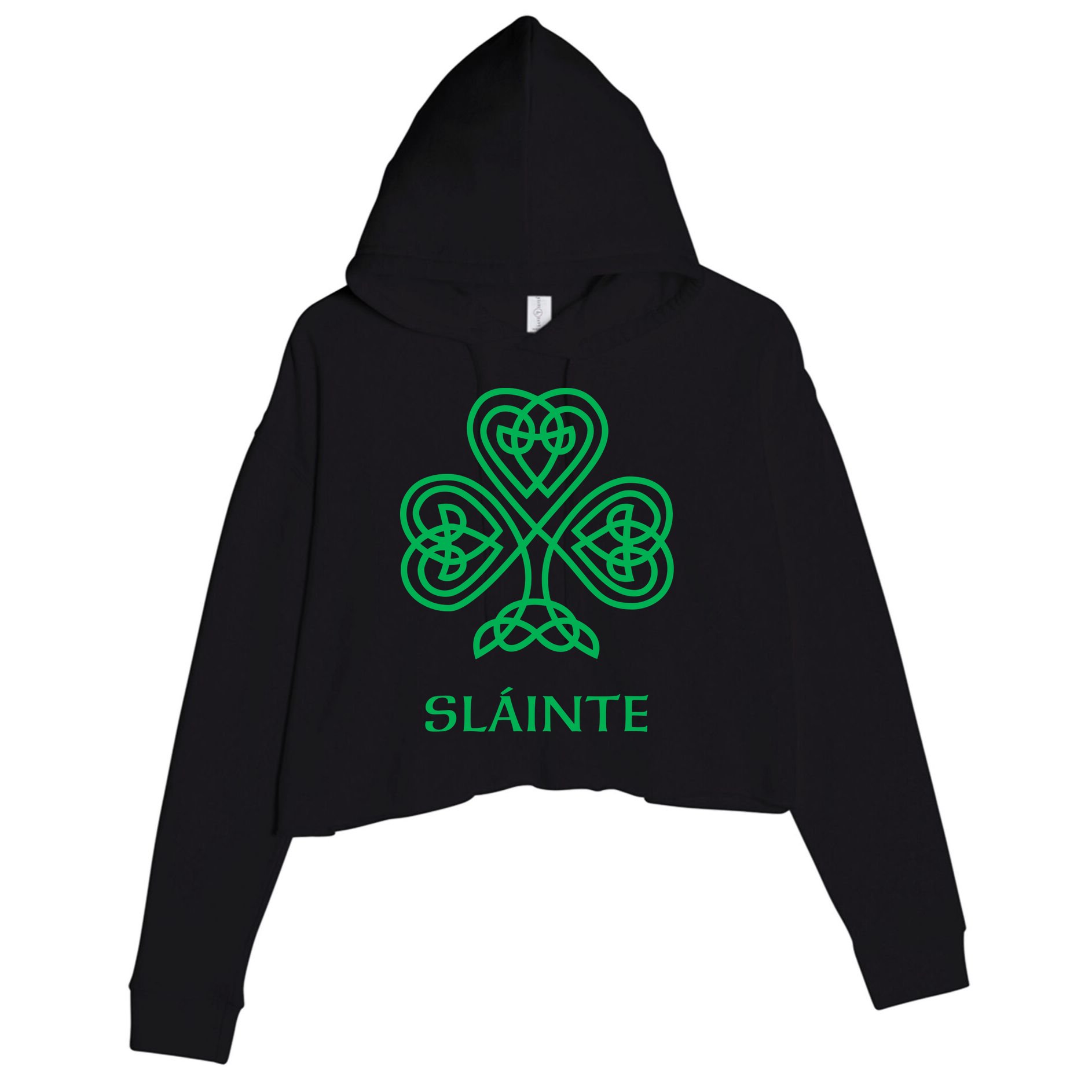 Slainte Celtic Knot Irish Shamrock Crop Fleece Hoodie