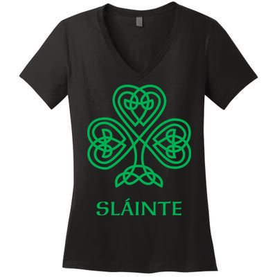 Slainte Celtic Knot Irish Shamrock Women's V-Neck T-Shirt