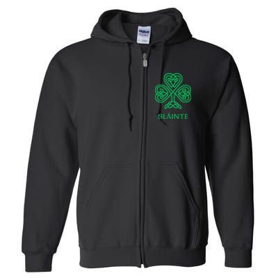 Slainte Celtic Knot Irish Shamrock Full Zip Hoodie