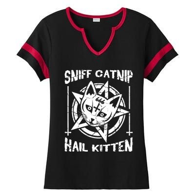 Sniff Catnip Kitten Death Metal Cat Rock Music Ladies Halftime Notch Neck Tee