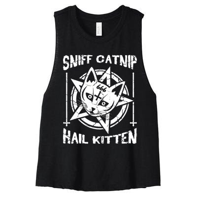 Sniff Catnip Kitten Death Metal Cat Rock Music Women's Racerback Cropped Tank