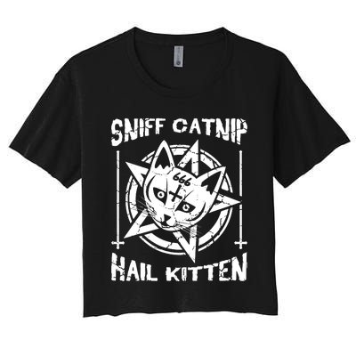 Sniff Catnip Kitten Death Metal Cat Rock Music Women's Crop Top Tee