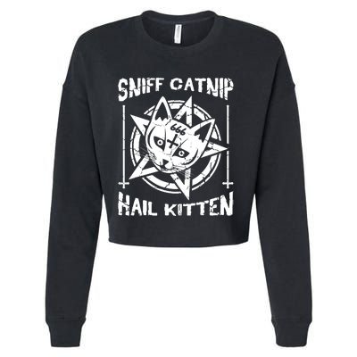 Sniff Catnip Kitten Death Metal Cat Rock Music Cropped Pullover Crew