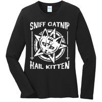 Sniff Catnip Kitten Death Metal Cat Rock Music Ladies Long Sleeve Shirt