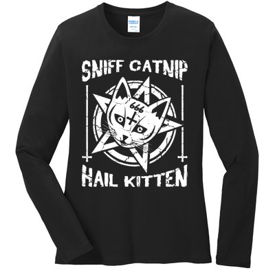 Sniff Catnip Kitten Death Metal Cat Rock Music Ladies Long Sleeve Shirt