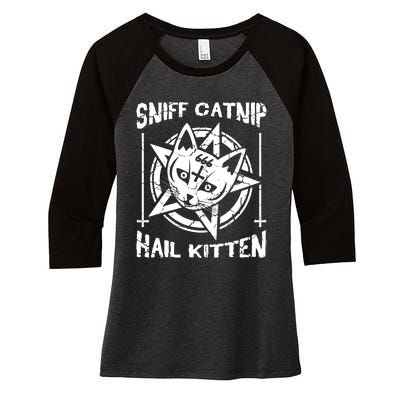 Sniff Catnip Kitten Death Metal Cat Rock Music Women's Tri-Blend 3/4-Sleeve Raglan Shirt