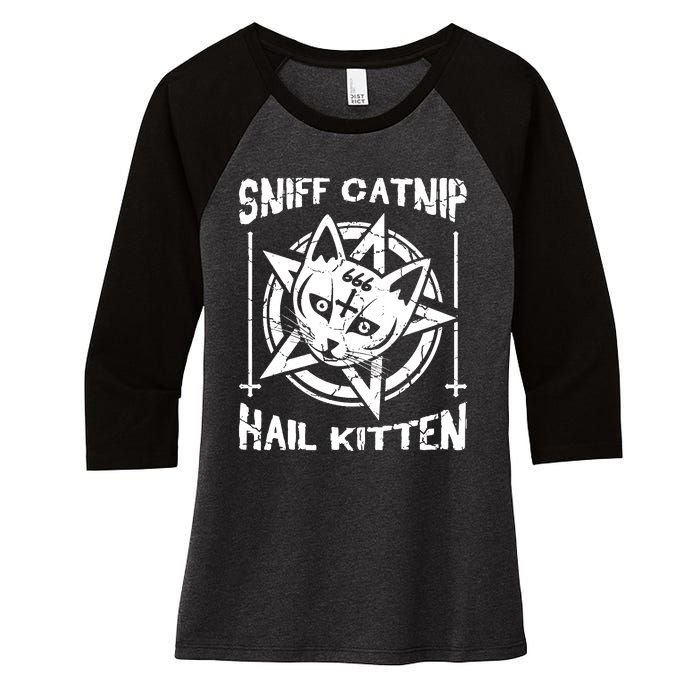 Sniff Catnip Kitten Death Metal Cat Rock Music Women's Tri-Blend 3/4-Sleeve Raglan Shirt