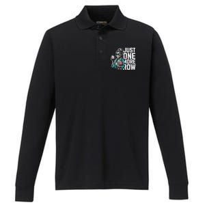 Skeleton Crocheting Knitting Lover Just One More Row Performance Long Sleeve Polo