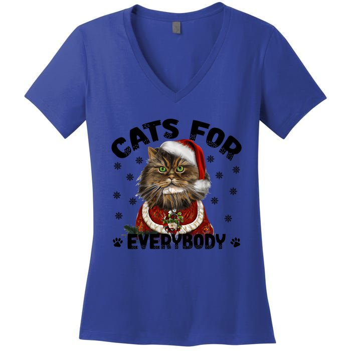 Santa Cat Lover Funny Christmas S Cats For Everybody Cool Gift Women's V-Neck T-Shirt