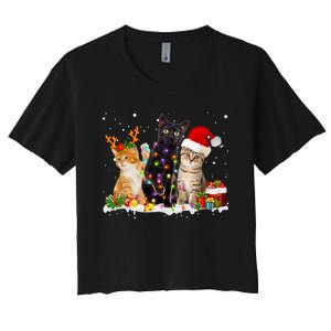 Santa Cat Light Gorgeous Reindeer Pajama Christmas Cat Lover Women's Crop Top Tee