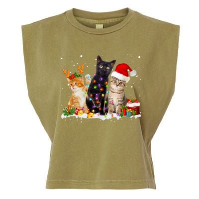 Santa Cat Light Gorgeous Reindeer Pajama Christmas Cat Lover Garment-Dyed Women's Muscle Tee