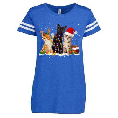 Santa Cat Light Gorgeous Reindeer Pajama Christmas Cat Lover Enza Ladies Jersey Football T-Shirt