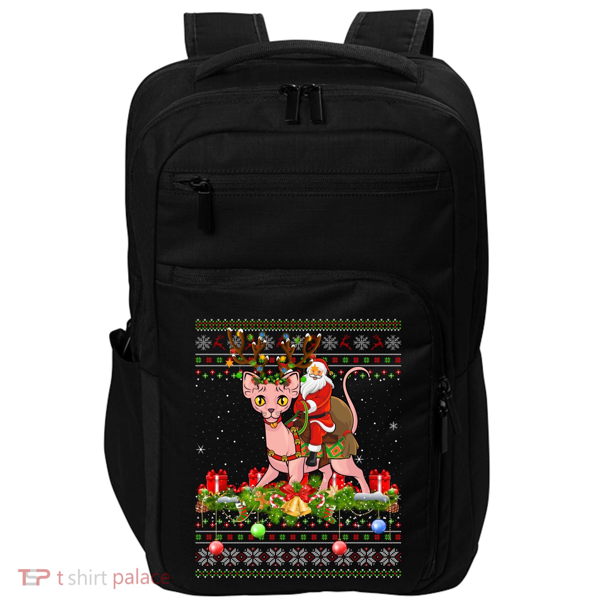 Sphynx Cat Lover Xmas Ugly Santa Riding Sphynx Cat Christmas Gift Impact Tech Backpack