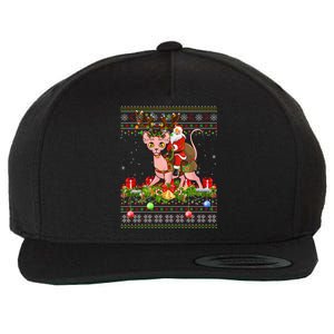 Sphynx Cat Lover Xmas Ugly Santa Riding Sphynx Cat Christmas Gift Wool Snapback Cap