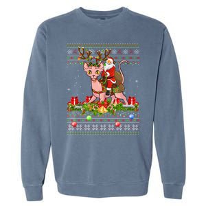 Sphynx Cat Lover Xmas Ugly Santa Riding Sphynx Cat Christmas Gift Garment-Dyed Sweatshirt