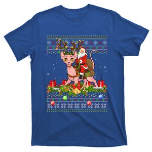 Sphynx Cat Lover Xmas Ugly Santa Riding Sphynx Cat Christmas Gift T-Shirt