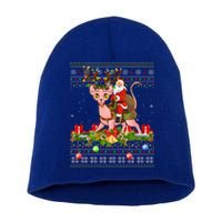 Sphynx Cat Lover Xmas Ugly Santa Riding Sphynx Cat Christmas Gift Short Acrylic Beanie