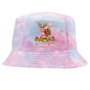 Sphynx Cat Lover Xmas Ugly Santa Riding Sphynx Cat Christmas Gift Tie-Dyed Bucket Hat