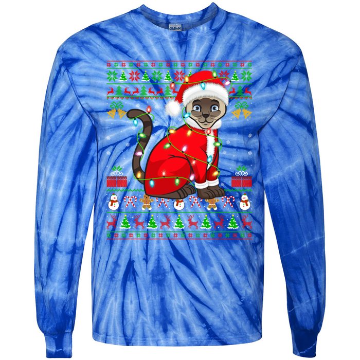 Siamese Cat Lover Matching Ugly Santa Siamese Cat Christmas Funny Gift Tie-Dye Long Sleeve Shirt