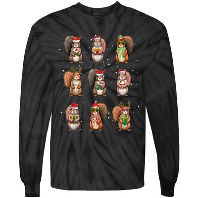 Squirrels Christmas Lights Decor Funny Squirrel Lover Pajama Tie-Dye Long Sleeve Shirt