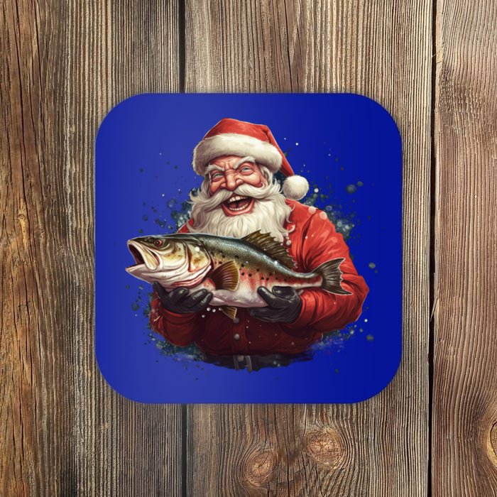 Santa Claus Likes Fishing And Made A Big Catch Merry Xmas Gift Coaster