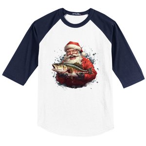 Santa Claus Likes Fishing And Made A Big Catch Merry Xmas Gift Baseball Sleeve Shirt