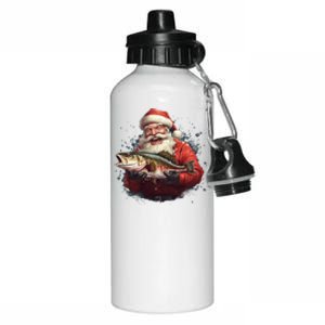 Santa Claus Likes Fishing And Made A Big Catch Merry Xmas Gift Aluminum Water Bottle