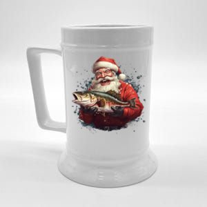 Santa Claus Likes Fishing And Made A Big Catch Merry Xmas Gift Beer Stein