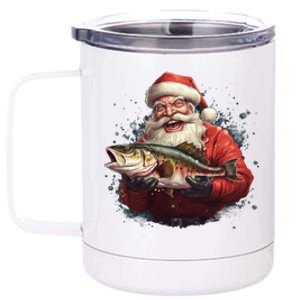 Santa Claus Likes Fishing And Made A Big Catch Merry Xmas Gift 12 oz Stainless Steel Tumbler Cup