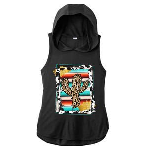 Serape Cactus Leopard Cow Pattern Print Cowgirl Rodeo Ladies PosiCharge Tri-Blend Wicking Draft Hoodie Tank