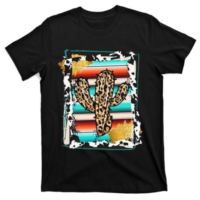 Serape Cactus Leopard Cow Pattern Print Cowgirl Rodeo T-Shirt