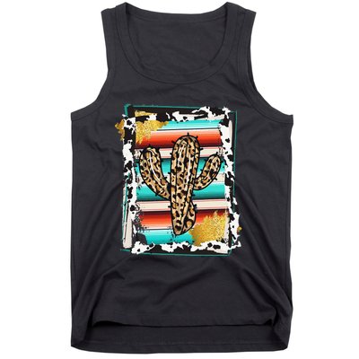 Serape Cactus Leopard Cow Pattern Print Cowgirl Rodeo Tank Top