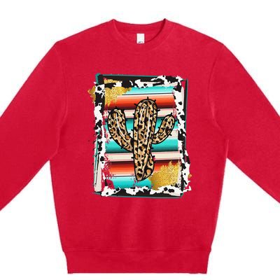 Serape Cactus Leopard Cow Pattern Print Cowgirl Rodeo Premium Crewneck Sweatshirt