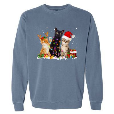 Santa Cat Light Gorgeous Reindeer Pajama Christmas Cat Lover Garment-Dyed Sweatshirt