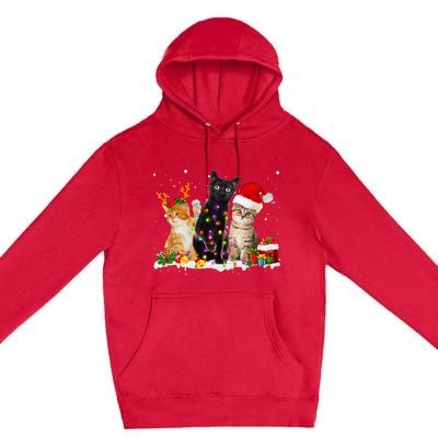 Santa Cat Light Gorgeous Reindeer Pajama Christmas Cat Lover Premium Pullover Hoodie