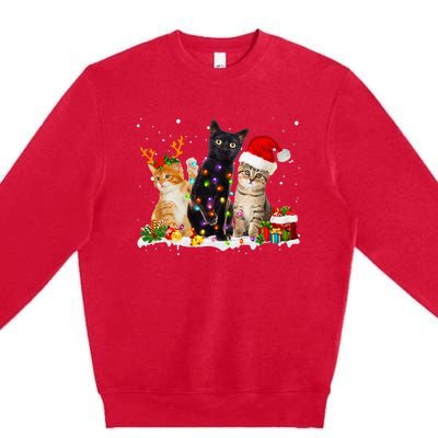 Santa Cat Light Gorgeous Reindeer Pajama Christmas Cat Lover Premium Crewneck Sweatshirt