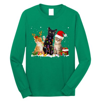 Santa Cat Light Gorgeous Reindeer Pajama Christmas Cat Lover Long Sleeve Shirt