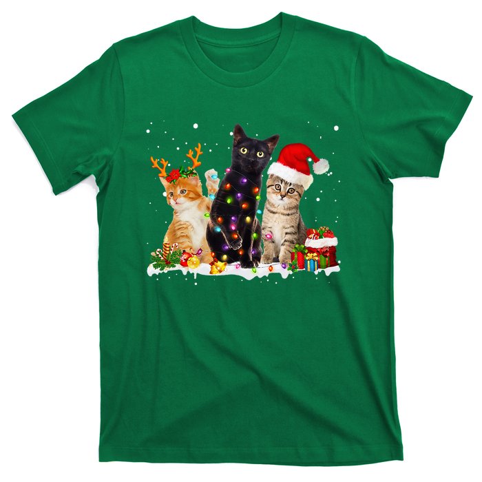 Santa Cat Light Gorgeous Reindeer Pajama Christmas Cat Lover T-Shirt