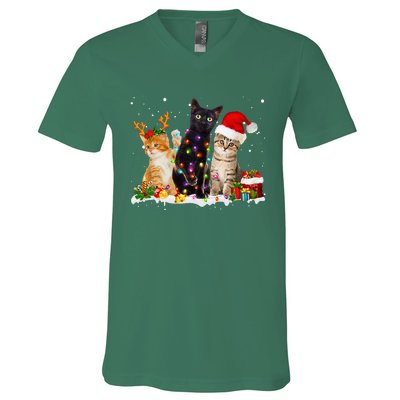 Santa Cat Light Gorgeous Reindeer Pajama Christmas Cat Lover V-Neck T-Shirt