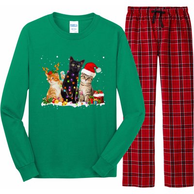 Santa Cat Light Gorgeous Reindeer Pajama Christmas Cat Lover Long Sleeve Pajama Set